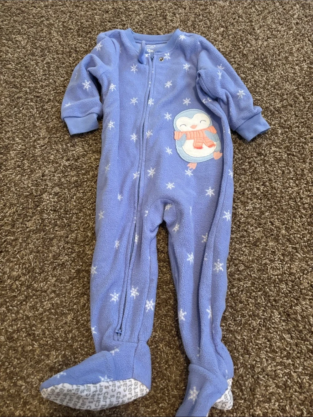Blue Penguin Print Kids One-Piece Footed Pajama set of 3